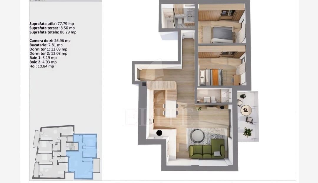 Apartament 3 camere în zona SEMICENTRALA-1200306