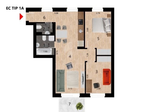 Apartament 3 camere în zona FRUNZISULUI-1208503