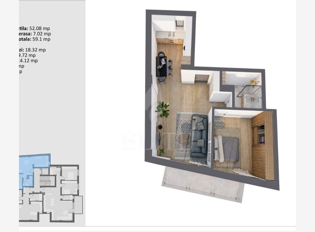 Apartament 2 camere în zona SEMICENTRALA-1280287