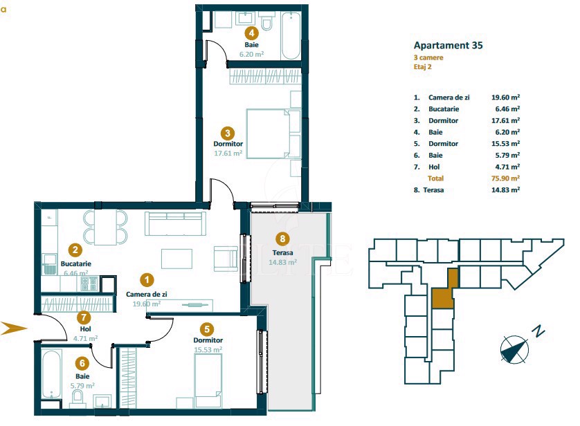 Apartament 3 camere în zona DUNARII-887364