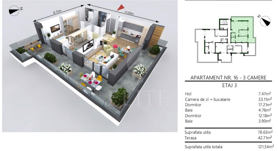Apartament 3 camere în zona BORHANCI-887922