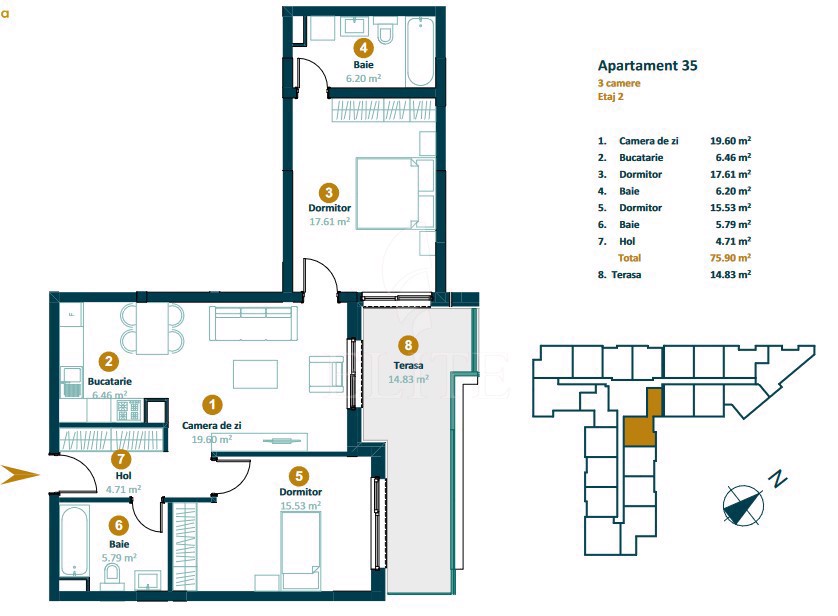 Apartament 3 camere în zona DUNARII-977151