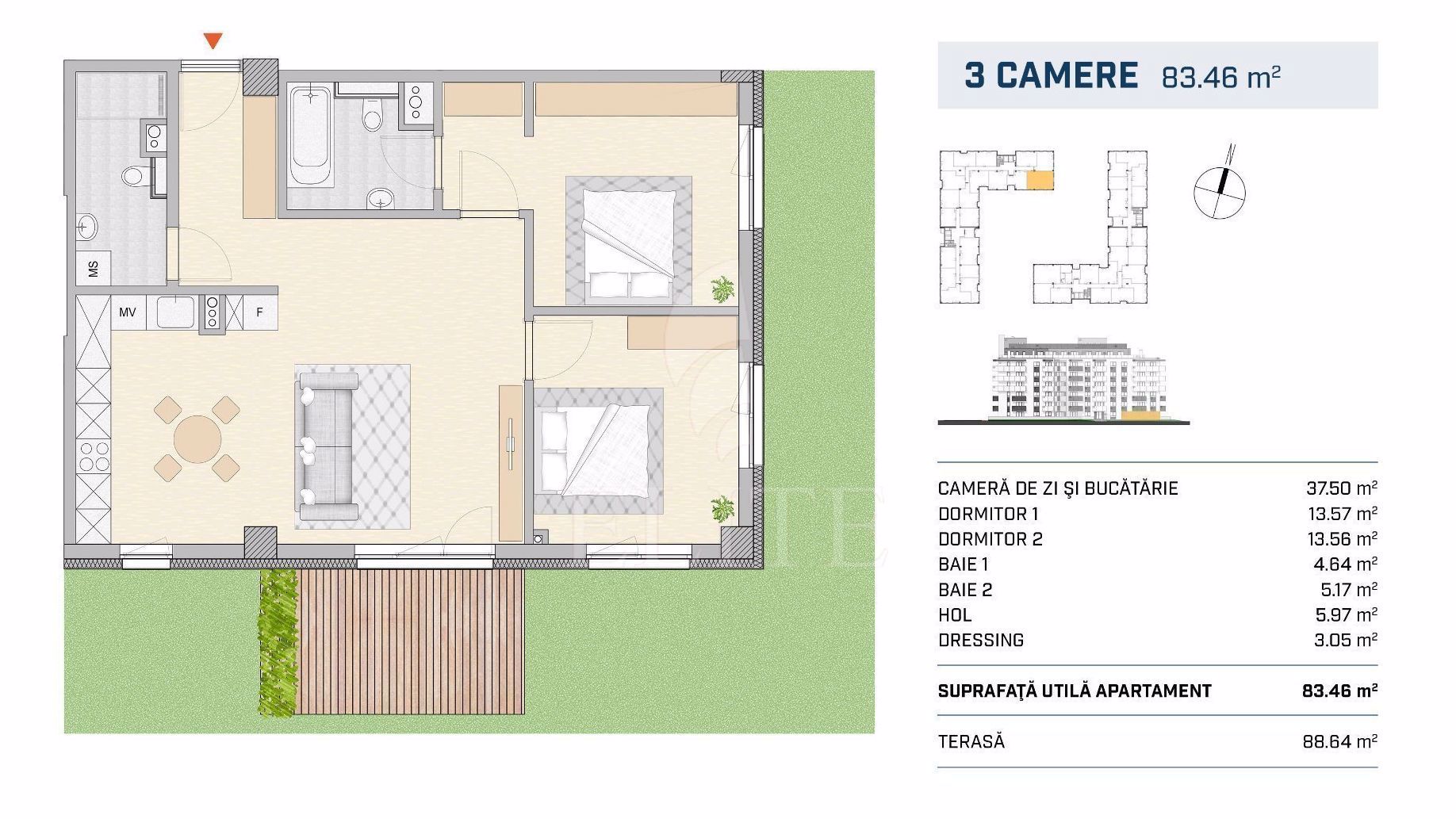 Apartament 3 camere în zona DAMBU ROTUND-979100