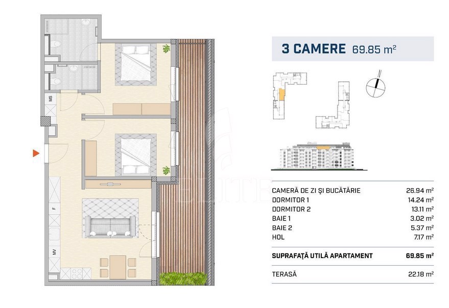 Apartament 3 camere în zona p-ta. Garii-979114